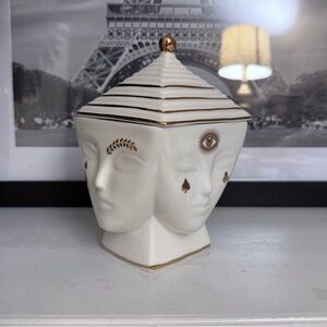 Jonathan Adler White Ceramic Face Sculpture with Gold Details